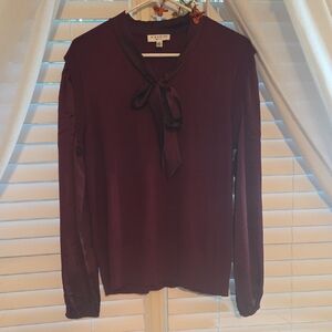 RIO & RAIN Burgundy Blouse  with Bow Detail.